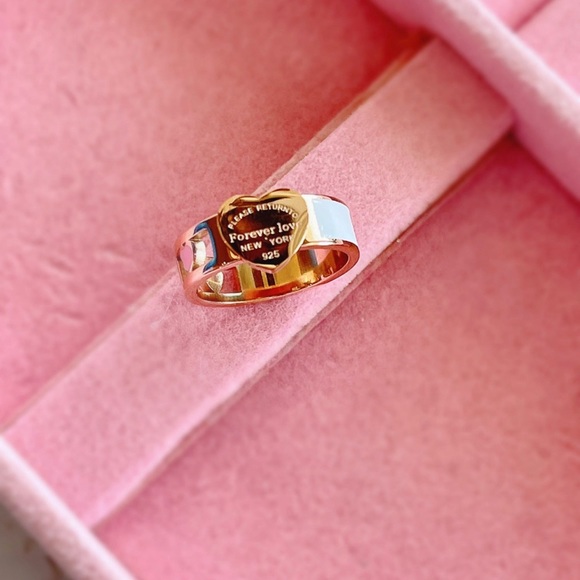 Stainless Steel Silver or Rose gold return to forever love teal pink heart ring - Picture 3 of 5